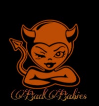 an orange devil with horns and a black background